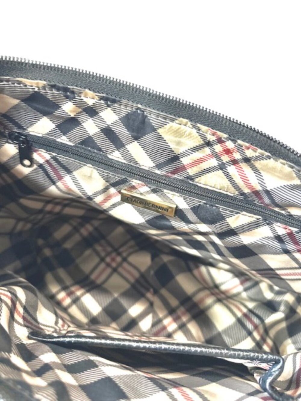Giani Bernini Womens Leather Hobo Bag Purse Plaid Lining Black Pebble Leather - Picture 6 of 14